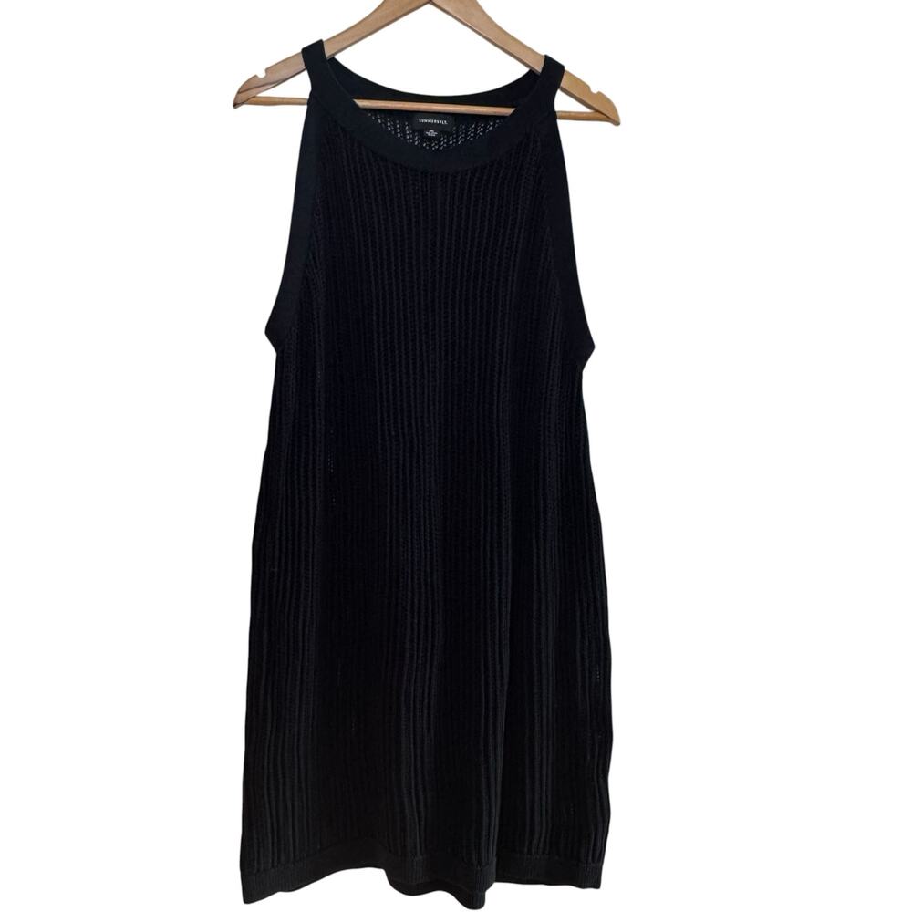 Summersault Black 2XL Cotton Crochet High Neck Dress Cover Up
